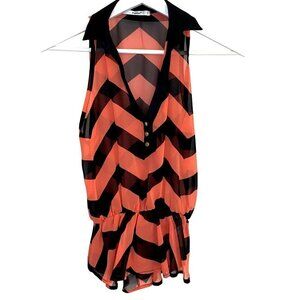 Papaya Chevron Striped Sleeveless Sheer Blouse Sz S Career‎ Business Travel NWT